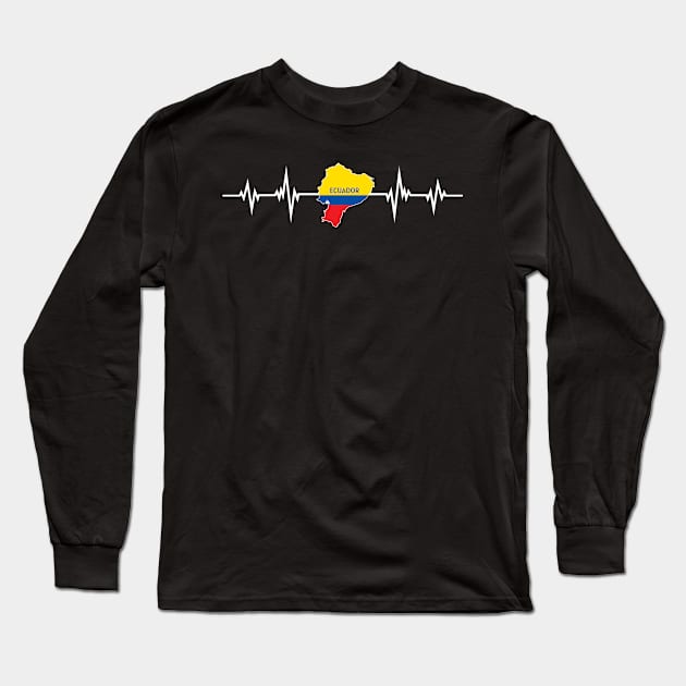 Heartbeat Design Ecuadorian Map Flag Ecuador Long Sleeve T-Shirt by MGS